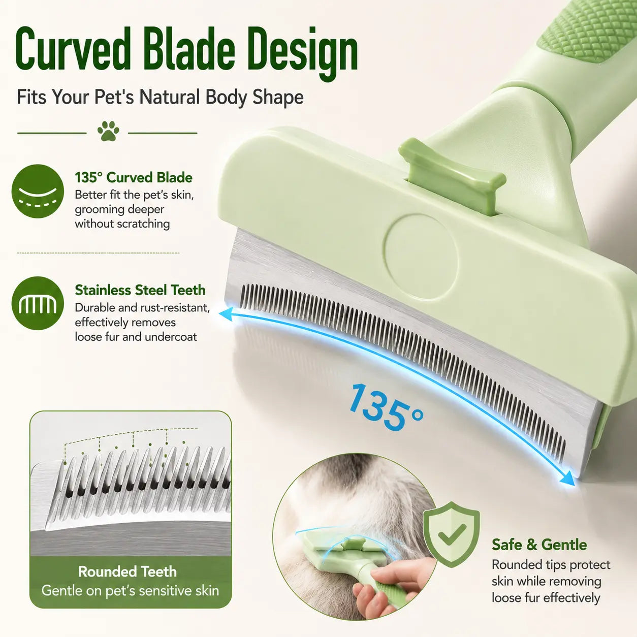 Professional Pet Deshedding Tool for Dogs & Cats, Gentle Undercoat Rake, Fast Shedding Reduction, Dematting Comb for Long Hair Pets, Cat & Dog Grooming Fur Removal Brush,Sleek, Ez, Brush